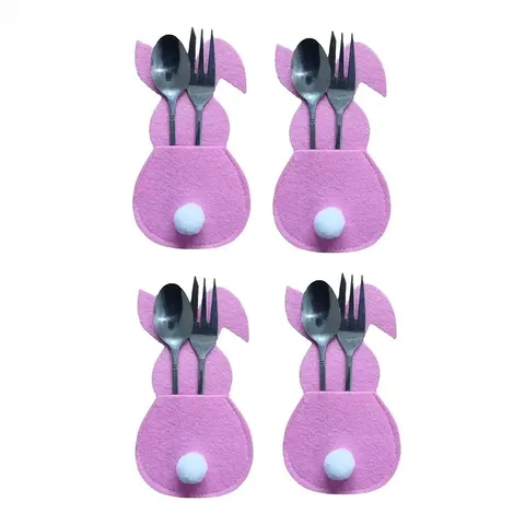 Sac Porte-Couverts Lapin de Pâques Décoration de Table à Manger Pochettes à Couverts en Forme de Lapin Plastique Accessoires de Fête Ornements