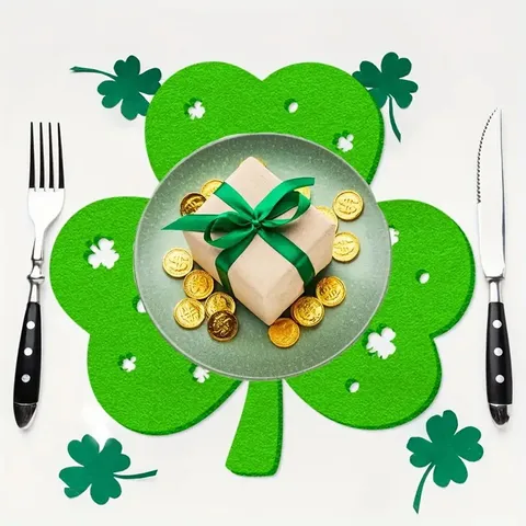 Mantel Individual de Fieltro de Trébol de San Patricio Posavasos Calado Verde Decoración de Mesa Festiva Para Fiesta Casa