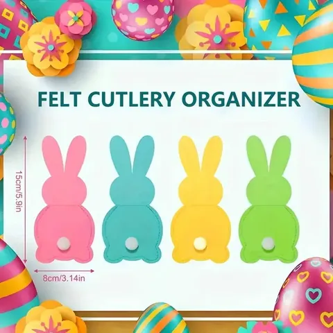 Easter Bunny Felt Cutlery Holder Rabbit Silverware Pocket Pouch Festive Table Decor Party Supplies Cutlery Organizer Bag