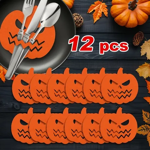 Halloween Felt Cutlery Holder Bat Pumpkin Ghost Shaped Table Mat Spoon Fork Pocket For Party Table Decoration Supplies