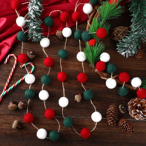 Handgefertigte Wollfilzkugel Girlande Weihnachtsbaum Pompon Kranz Für Festliche Party Kinderzimmer Wandbehang Deko Geschenk
