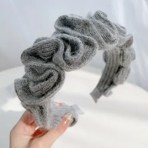 Dames Herfst Winter Gebreid Garen Geplooid Hoofdband Effen Kleur Brede Haarkrans Elegant Dik Gebreide Haaraccessoires