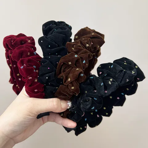 Korean Style Flocked Ruched Headband For Women Romantic Starry Sequin Pleated Hair Band High Top Headpiece For New Year
