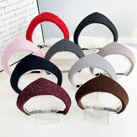 Serre-tête en Tweed Couronne Vintage pour Femmes Élégant Bandeau Matelassé en Tissu Réglable Rétro Accessoires Cheveux
