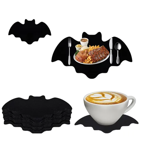 Halloween Bat Spider Web Felt Place Mat Coaster Black Non-slip Heat Resistant Table Mat Party Dining Decoration Supplies