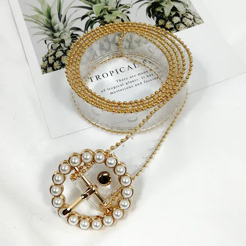 Women Transparent PVC Clear Belt Pearl Buckle Metal Chain Interlocking Waist Belt Fashion Casual Waistband
