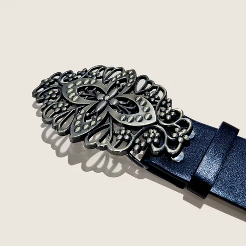 Vintage PU Leather Belt For Women Men Turquoise Feather Metal Buckle Double Grommet Waist Belt Casual Jeans Dress