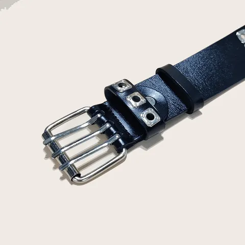 Punk Rivet Genuine Leather Belt Women Men Hip Hop Double Prong Buckle Black Waist Belt Fashion Jeans Accessories