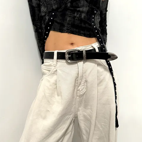 Women's Vintage Genuine Leather Belt Retro Alloy Carved Pin Buckle Casual Jeans Waist Belt Fashion Accessories