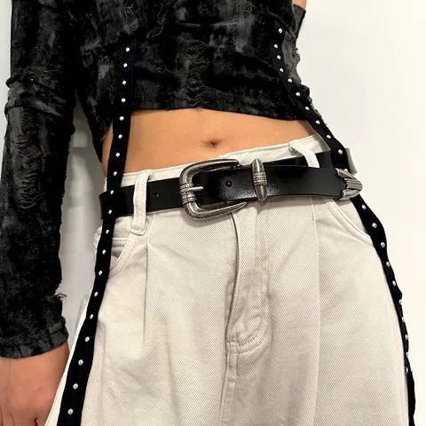 Women's Vintage Genuine Leather Belt Retro Alloy Carved Pin Buckle Casual Jeans Waist Belt Fashion Accessories