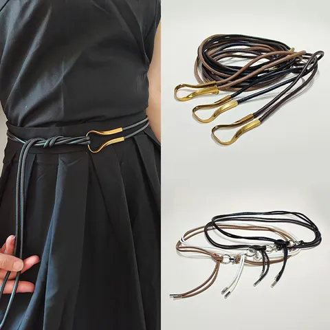 Women Thin Leather Belt Minimalist Adjustable Waist Strap Dress Coat Sweater Decorative Waistband Fashion Accessories