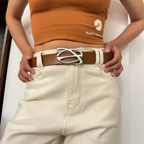 Women's Fashion Split Cowhide Leather Belt Minimalist Design Metal Buckle Casual Jeans Pants Waist Belt Accessories