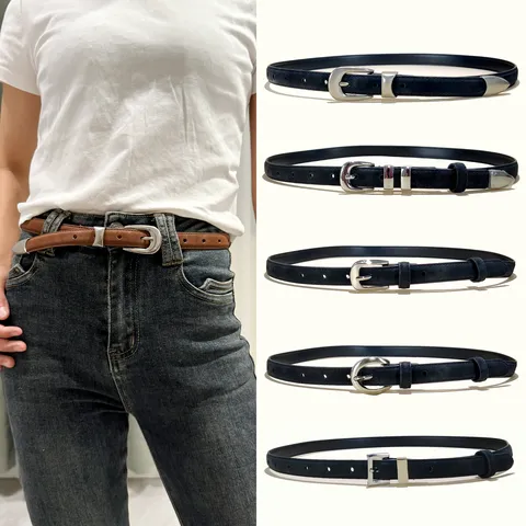 Women Faux Suede Split Cowhide Leather Belt Minimalist Versatile Metal Buckle Adjustable Waist Strap Fashion Accessories