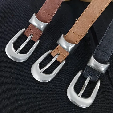 Women Faux Suede Split Cowhide Leather Belt Minimalist Versatile Metal Buckle Adjustable Waist Strap Fashion Accessories