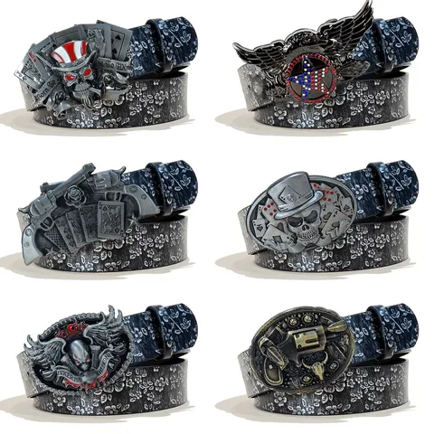Vintage Punk PU Leather Belt For Women Men Retro Embossed Floral Metal Buckle Casual Waist Belt