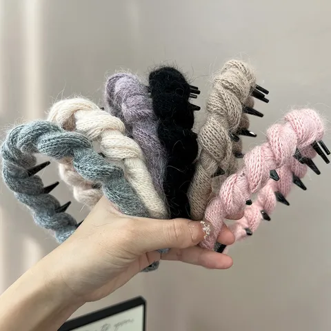 Chic Herfst Winter Garen Gewikkeld Haarband Met Tanden Antislip Haarbanden Elegant Kabel Knit Hoofdband Voor Vrouwen Sieraden