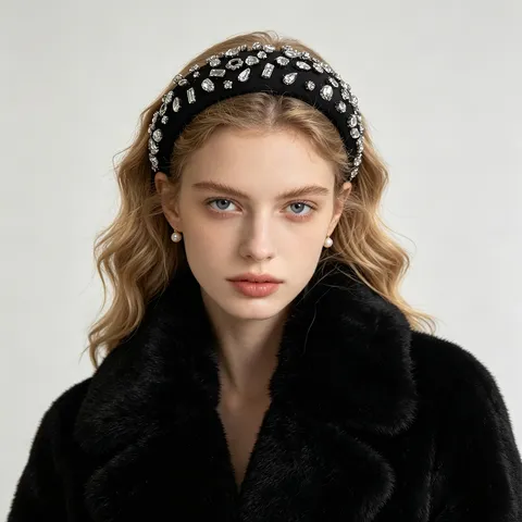 Mode Gepolstertes Strass Stirnband Für Damen Luxus Stoff Hoch Top Haarband Funkelnde Kristall Kopfschmuck Abend Party Haarschmuck