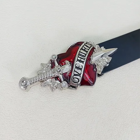 Punk Style Women PU Leather Metal Rivet Heart Dagger Buckle Fashion Waist Belt