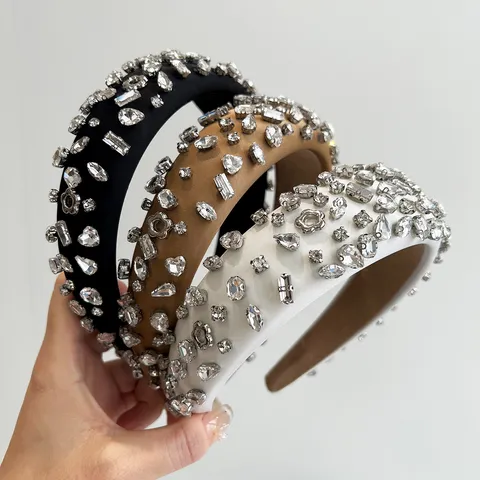 Mode Gepolstertes Strass Stirnband Für Damen Luxus Stoff Hoch Top Haarband Funkelnde Kristall Kopfschmuck Abend Party Haarschmuck