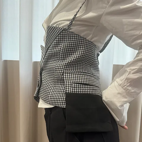 Dames Koreaanse Stijl Hondentand Vetersluiting Bovenkleding Vest Mouwloos Top Veelzijdig Casual Mode Kleding