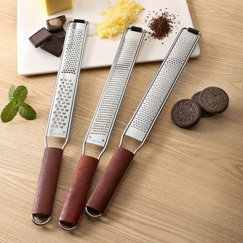 Stainless Steel Cheese Grater Lemon Zester And Chocolate Grater With Wooden Handle Multifunctional Kitchen Food Shredder Tool