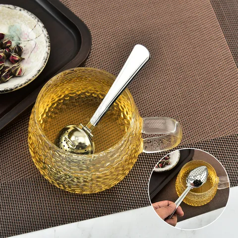 304 Ανοξείδωτος Χάλυβας Squeezer Infuser Σχήματος Σταγόνας Νερού Σουρωτήρι Τσαγιού Μακρύ Χερούλι Φίλτρο Μπάλας Τσαγιού