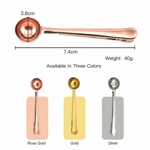304 Stainless Steel 2-In-1 Coffee Tea Spoon Sealing Clip Multifunctional Powder Measuring Spoon Kitchen Gadget
