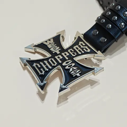 Punk Style PU Leather Belt With Metal Cross Alloy Buckle Double Row Rivets Casual Rock Waist Belt For Jeans