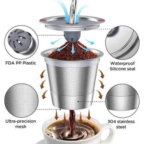 Reusable Stainless Steel Coffee Capsule Single Hole Refillable Coffee Filter Pod Compatible With Machine