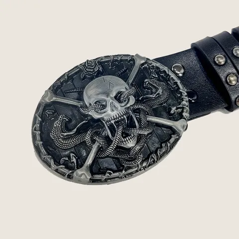 Men's Punk PU Leather Rivet Belt Vintage Metal Snake Skull Buckle Cool Streetwear Casual Jeans Pants Belt For Men