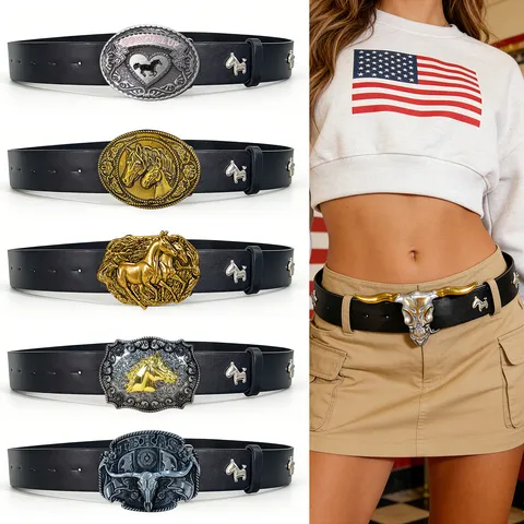 Vintage Punk PU Leather Belt With Metal Animal Buckle Rivets Unisex Western Waist Belt For Jeans Dresses Fashion Accessories