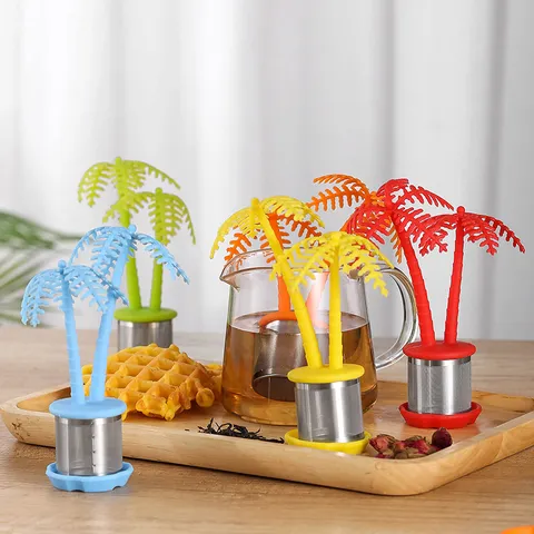 Infuseur à Thé Créatif en Forme de Palmier en Silicone et Acier Inoxydable Filtre à Thé Mignon Accessoires de Cuisine