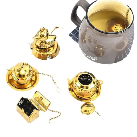 Infusor de Té de Acero Inoxidable Oro Mango Largo Colador de Té Filtro de Té de Hojas Sueltas Creativo para Oficina Cocina