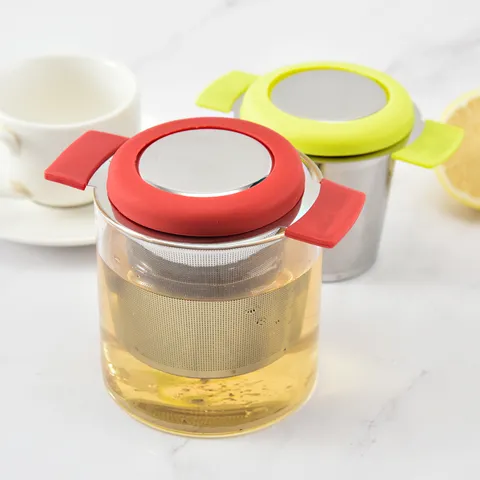 304 Ανοξείδωτο Ατσάλι Σιλικόνη Infuser Τσαγιού Διπλό Αυτί Σουρωτήρι Τσαγιού Με Καπάκι Φίλτρο Τσαγιού