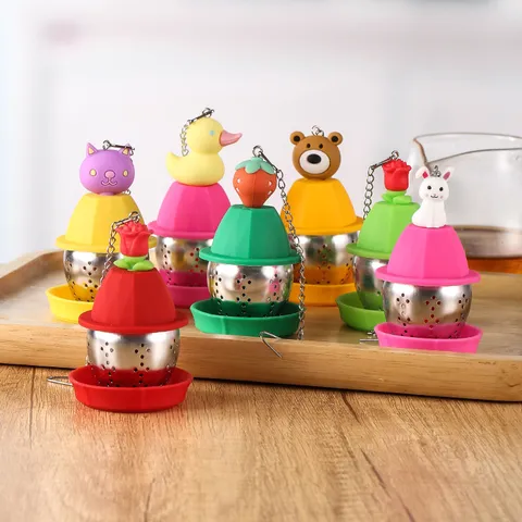 304 Roestvrij Staal Siliconen Thee-infuser Schattige Cartoon Dier Plant Thee Bal Zeef Voor Kantoor Thuis Keuken