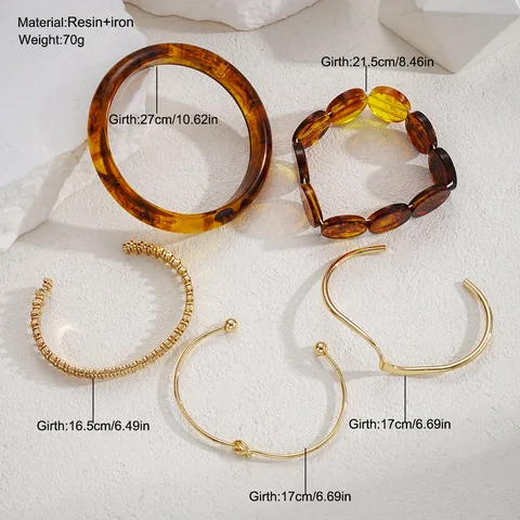 Collezione Bracciali Vintage Oro Ambra Resina Metallo Impilabile Geometrico Grosso Bracciale Rigido Gioielli da Donna