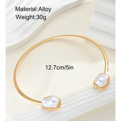 Collar Gargantilla Abierto de Perlas Artificiales Barrocas para Mujer Minimalista de Aleación Dorada Anillo de Cuello Joyería