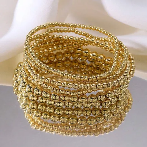 Niche Design Metalen Kralen Armbanden Voor Vrouwen Modieuze Gelaagde Goud Zilver Kogel Kraal Elastische Sieraden Accessoires