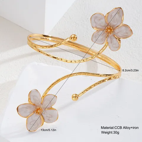 Elegante Bracciale da Braccio a Forma di Fiore Regolabile Placcato Oro Smalto Floreale per Donna Gioielli per Vacanze