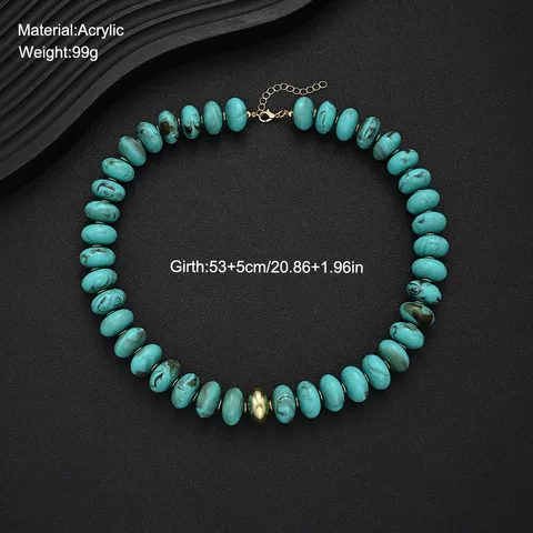 Handmade Acrylic Beaded Necklace For Women Turquoise Marble Texture Statement Choker With Gold Bead Bohemian Jewelry