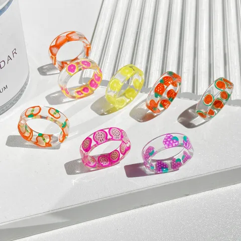 Transparente Frucht Harz Ringe Für Damen Sommer Personalisierte Erdbeere Zitrone Kiwi Scheibe Acryl Offene Fingerringe Kreativer Modeschmuck