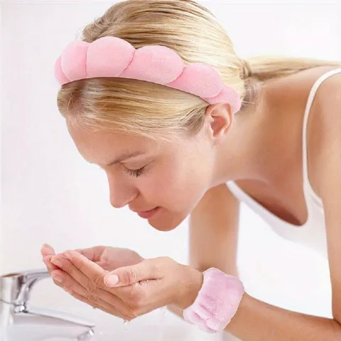 Puffy Sponge Twisted Headband And Wristbands For Women Face Washing Spa Absorbent Plush Microfiber Hairband Accessory