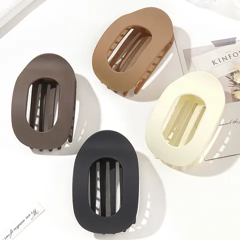 French Vintage Leopard Print Oval Hair Claw Clip Geometric Resin Matte Glossy Ponytail Holder Hairpin For Women Fashion Headwear