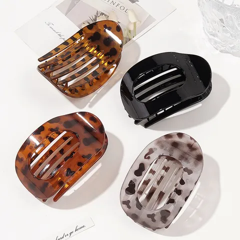 French Style Plastic Resin Hair Claw Clip Leopard Print Flat Duckbill Oval Hairpin Fashion Vintage Hair Accessories For Women Updo