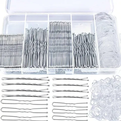 Gelakte Metalen Haarspelden En Elastiekjes Set Boxed Schuifspeldjes U-Vormige Clips Transparante Elastiekjes Voor Dames