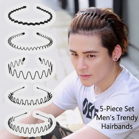 Cerchietto per Capelli a Onde da Uomo Fascia in Metallo Antiscivolo per Sport Invisibile Styling Capelli Nero Set Cerchietti
