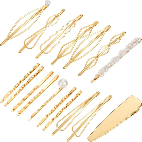 Geometrische Metall Haarklammer Kollektion Goldton Künstliche Perle Haarnadeln Elegante Legierung Haarstyling Zubehör Für Damen