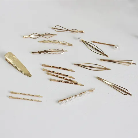 Geometrische Metall Haarklammer Kollektion Goldton Künstliche Perle Haarnadeln Elegante Legierung Haarstyling Zubehör Für Damen