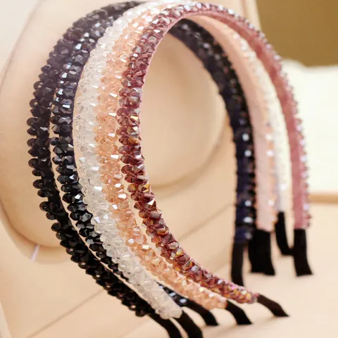Handmade Double Row Artificial Crystal Beaded Headband Korean Fashion Sparkly Hairband For Women Party Daily Hair Accessories