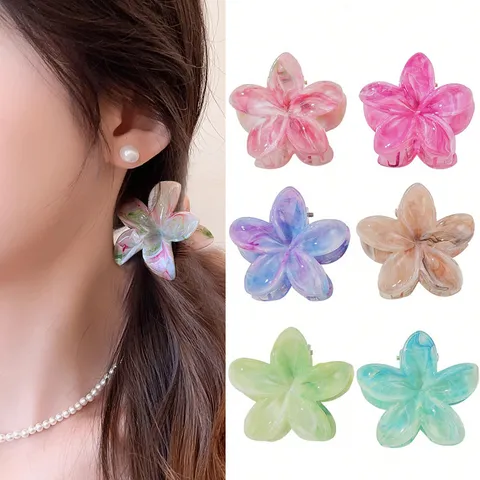 Dopamin Farbe Blume Haarkralle Clips Zelluloseacetat Marmor Textur Haarnadeln Set Für Damen Süße Haar Accessoires